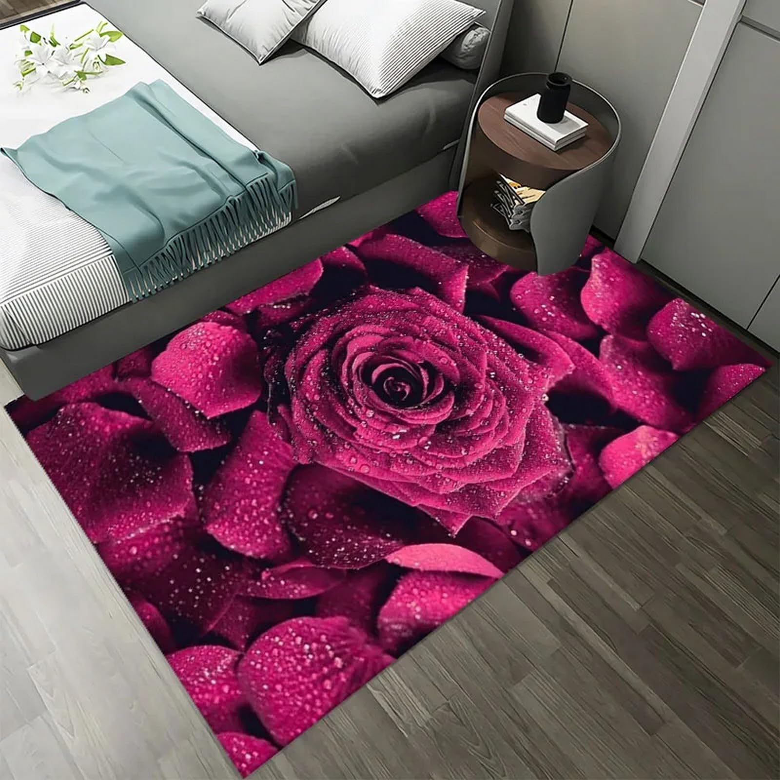 Tapis de zone rose 3D avec support caoutchouc doux et entretien facile