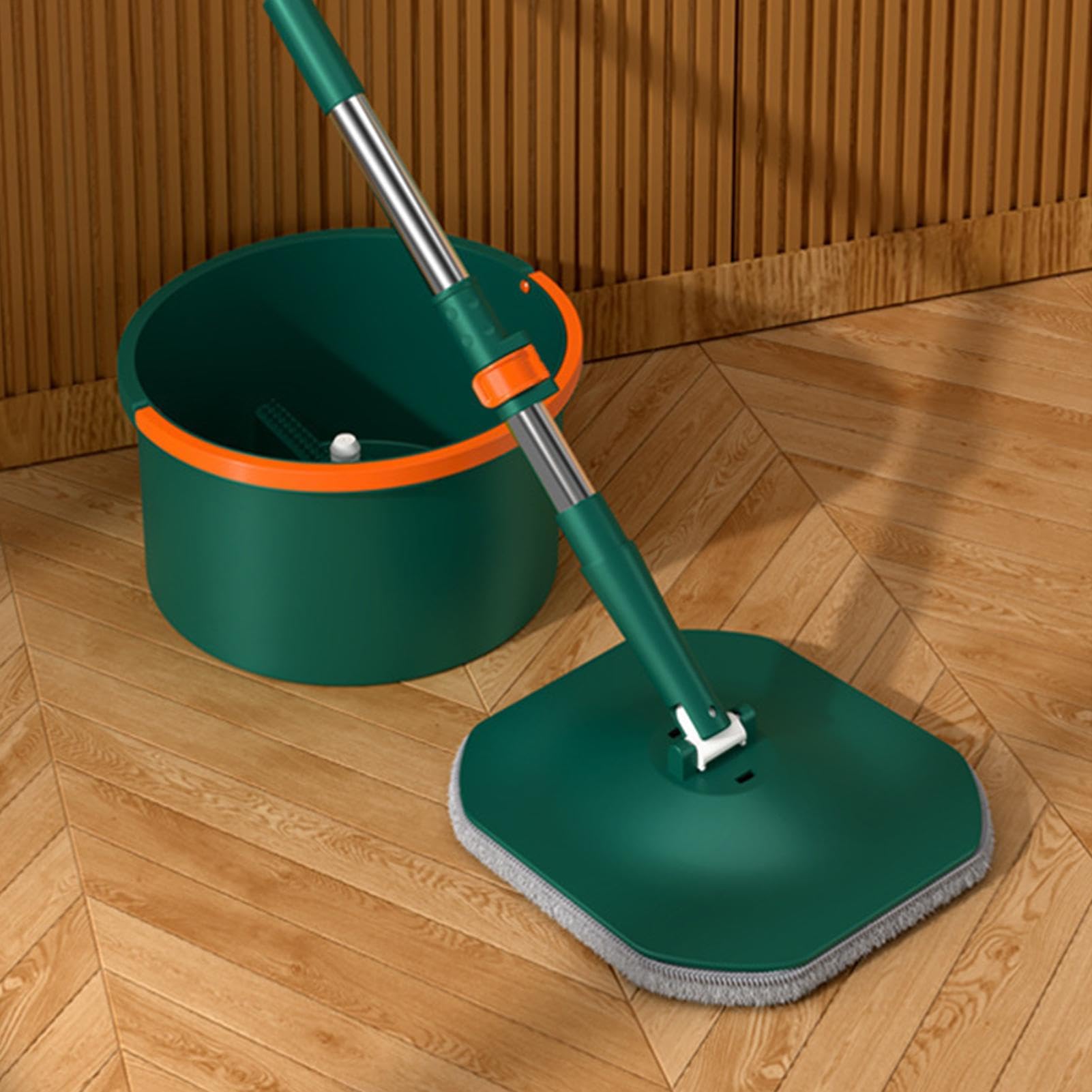 Mopa Giratoria Y Cubo Mopa Plana Portátil Con Microfibra Limpiapolvo En | Set De Fregona Y Cubo Escurridor Integrado Para Suelos De Madera Laminados Y Baldosas Limpieza
