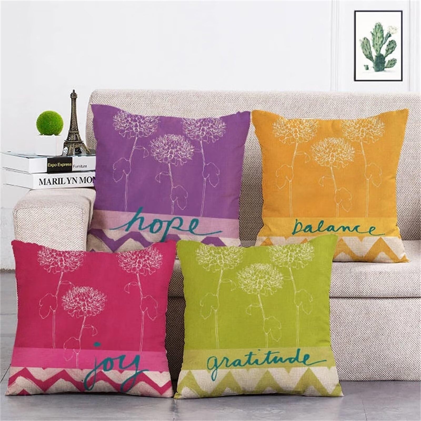 Juego de 4 Impermeable Funda de Cojín Margaritas coloridas,65x65cm Moderno Suave Transpirables Lino Fundas de Almohada Cojines Decorativos con Cremallera Oculta para Exterior Sofá Cama Coche Hogar