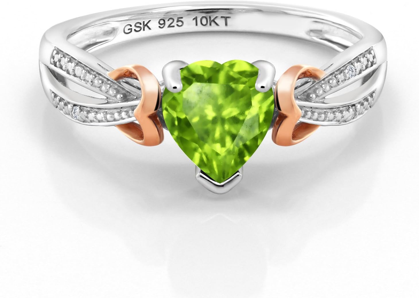 Gem Stone King 6MM Heart Shape Gemstone Birthstone and Diamond Engagement Ring | 925 Silver 10K Rose Gold | Wedding Anniversary Promise Ring For Women | Sizes 5-9