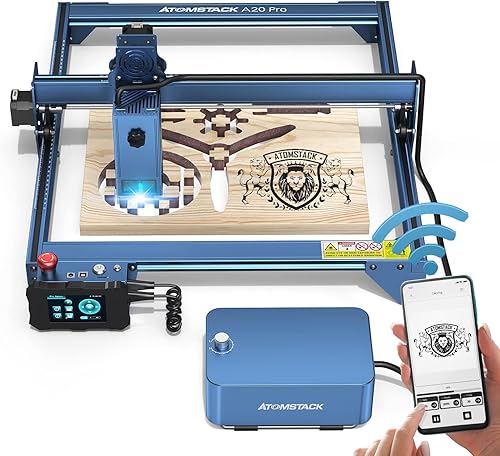 ATOMSTACK - Grabador láser A20 Pro cortador láser de potencia óptica de 20 W con kit de asistencia de aire F30 y panel de control área de grabado de