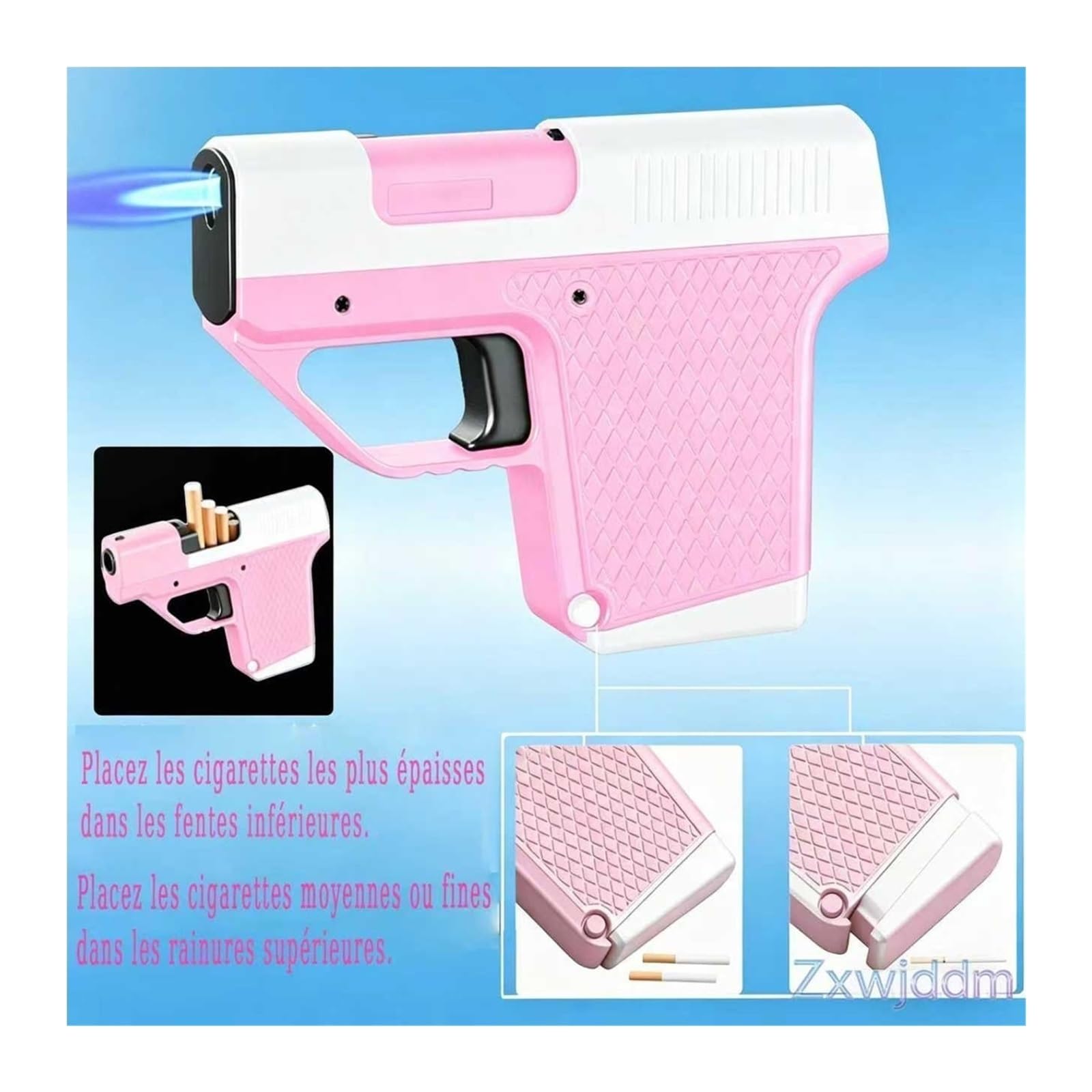 (Lot de 2) Briquet Coupe-Vent, Flamme Bleue, livré avec Un étui à Cigarettes, Joli Briquet à Butane Rose Compact et Portable, Un Cadeau pour Hommes et Femmes.(2pcPink)