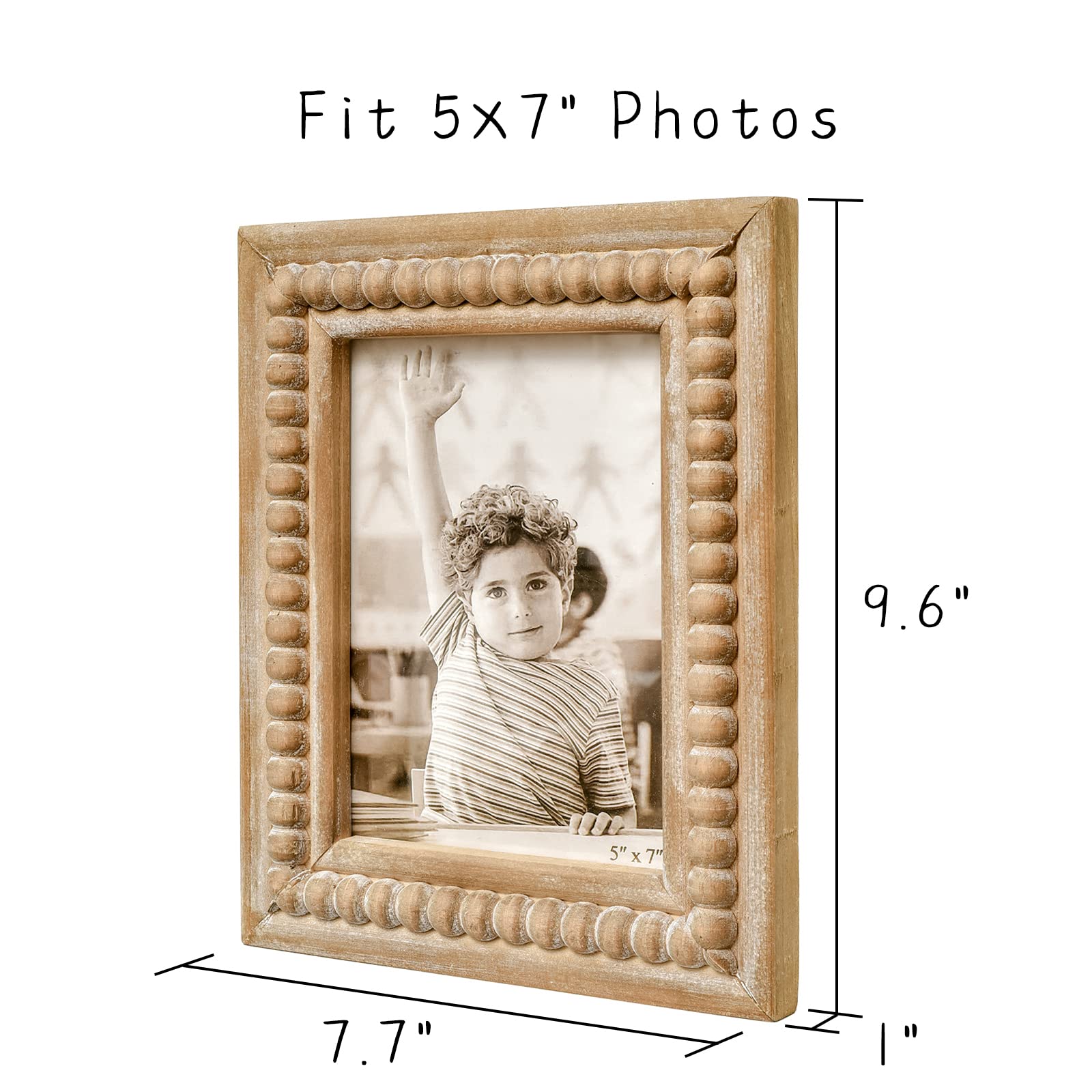 Marco de fotos rectangular grande de madera natural con cuentas decorativas, perfecto para fotos individuales de 5 x 7 pulgadas, idea de regalo de granja para familiares y amigos