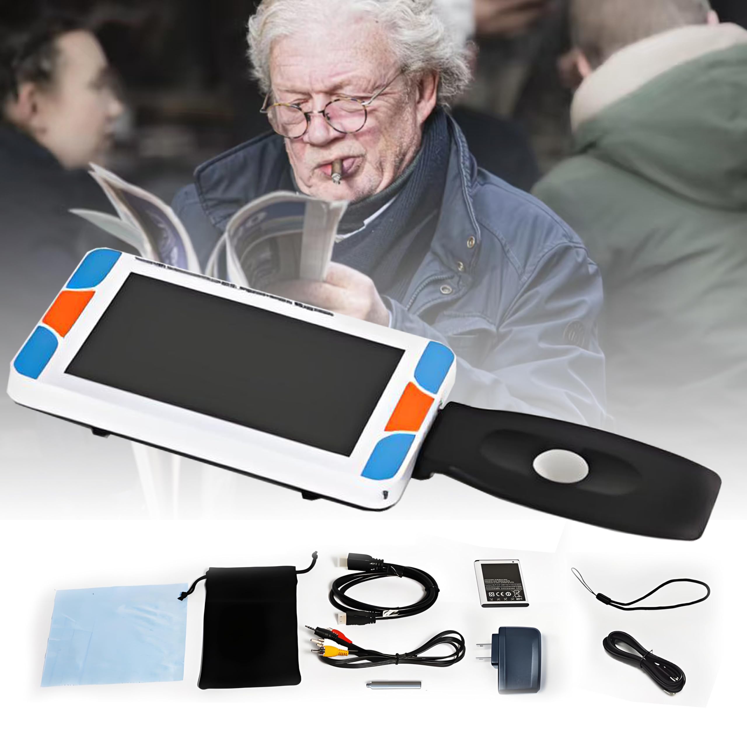 JozyJul 5-Inch Screen Handheld Digital Magnifier,Low-Vision HD Reader,Visual Electronic Reading Aid for Low Vision,Reading,Writing,Viewing Maps,3X-48X Zoom,With Foldable Handle