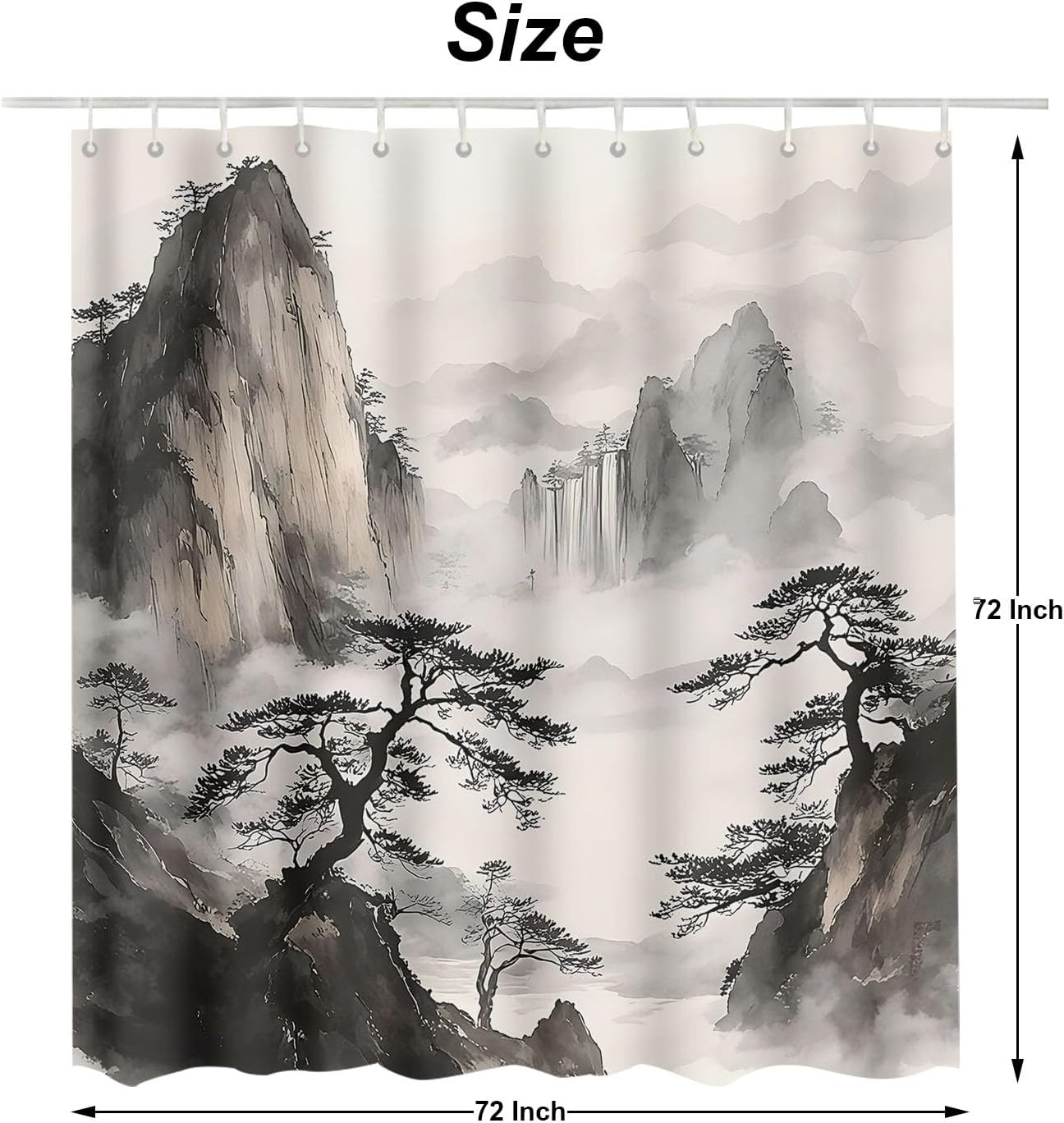 Moslion Nature Landscape Painting Bathroom Curtains Mountain Tree Cloud Home Decoration Waterproof Fabric Shower Curtain with Hooks 72x72 Inch