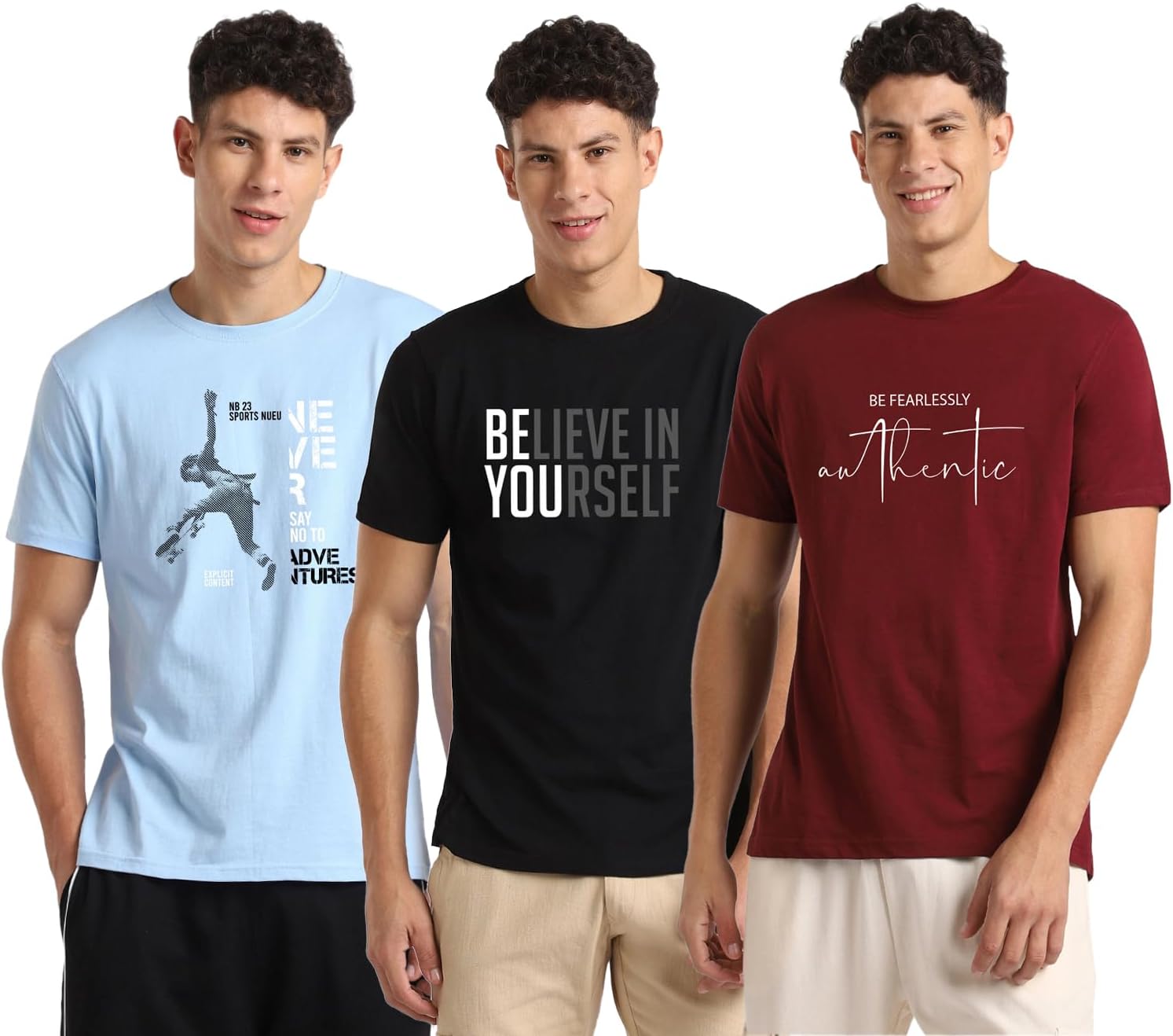 NOBEROMen's Graphic Printed Regular Fit Cotton T-Shirt (Pack of 3)