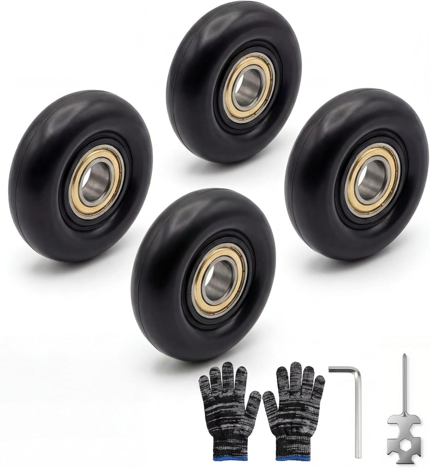 4Pcs Roller Wheel Kit Compatible with Aero Pilates Reformer, 1.26" Smooth Quiet Glide Wheels with Bearings, Full Kit with L-Wrench Adjustable Wrench & Gloves