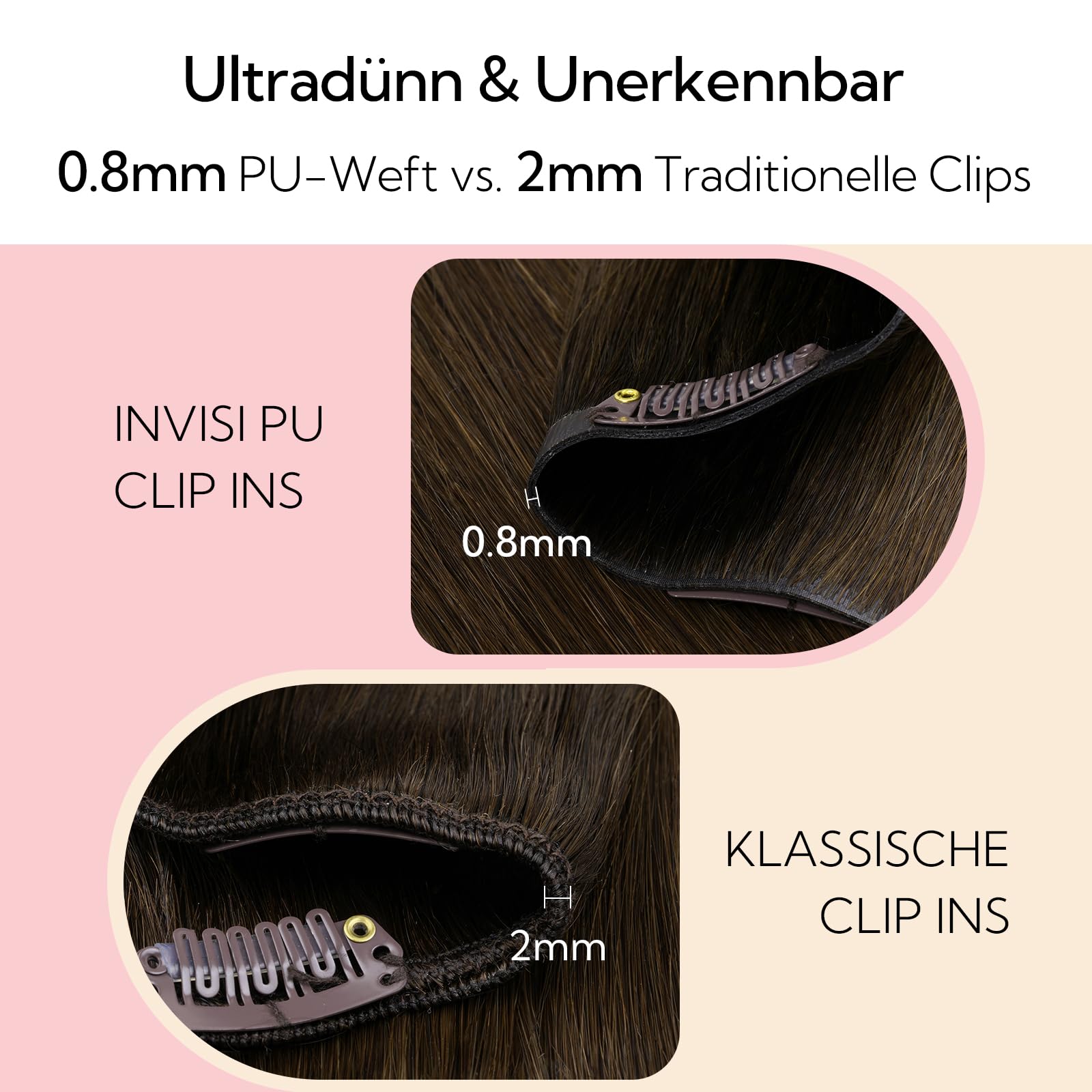 hotbanana Invisi Edge Clip In Extensions Echthaar, Balayage Schokoladenbraun bis Karamellblond Nahtlose Remy Clip In Echthaar Extensions Injected Seamless Hair Extensions 40cm | Echthaar-Haarverlängerung, zum Anklipsen, 110 g, Nr. 4/27/4, Schokoladenbraun