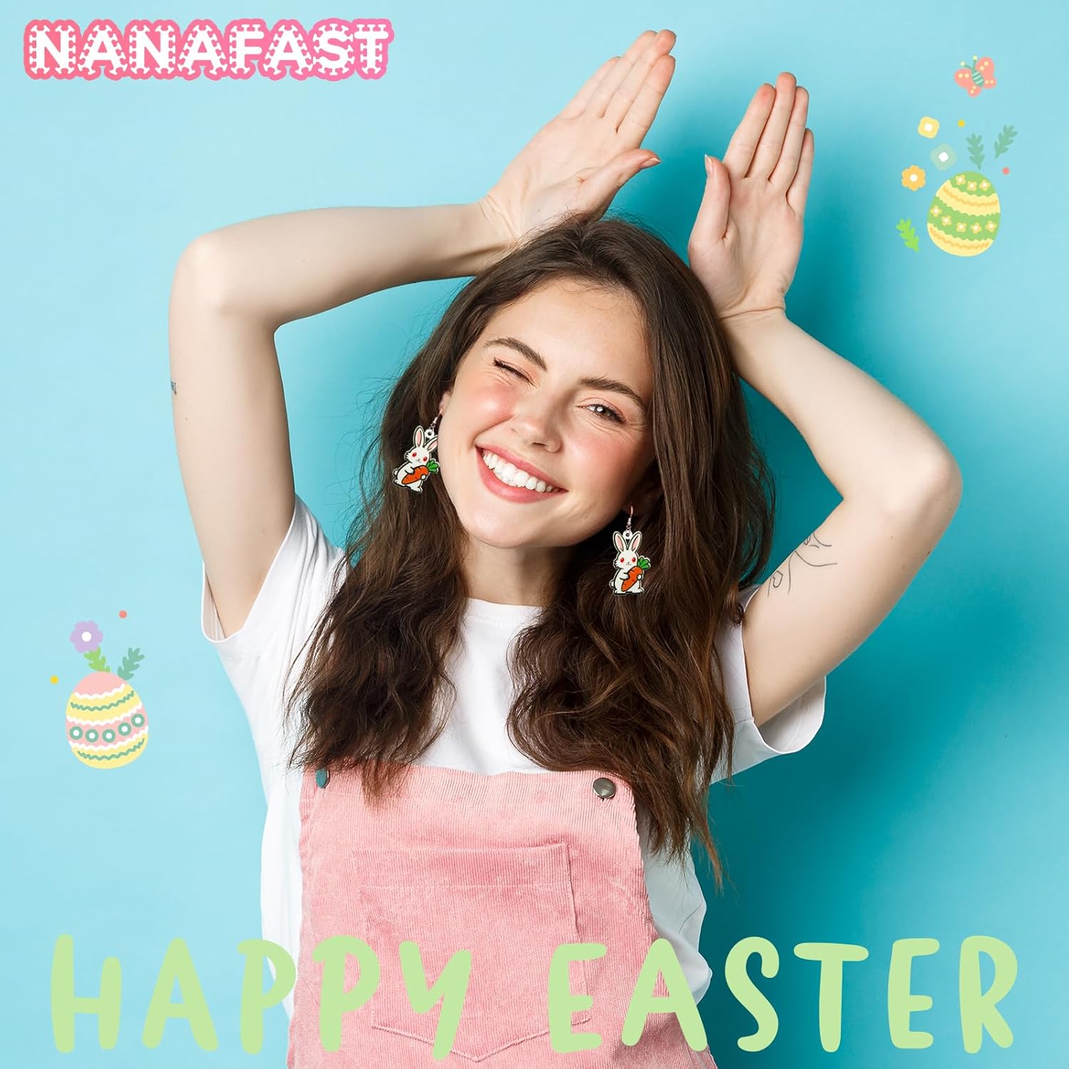 Bunny Easter Earrings for Women, Cute Cartoon Eggs Carrot Rabbit Easter Outfit, Hypoallergenic Lightweight Dangle Earrings, Party Holiday Jewelry Gifts for Her - Image 2