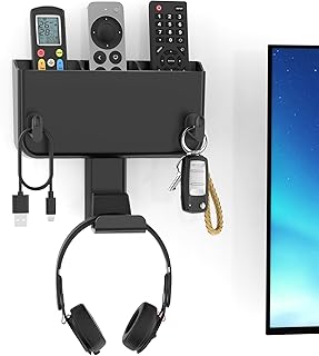 Soporte de Pared para Mando a Distancia y Auriculares, Organizador Mando a Distancia con Separador Extraíble, Soporte Pared Control Remoto, Apto para Colgar Auriculares