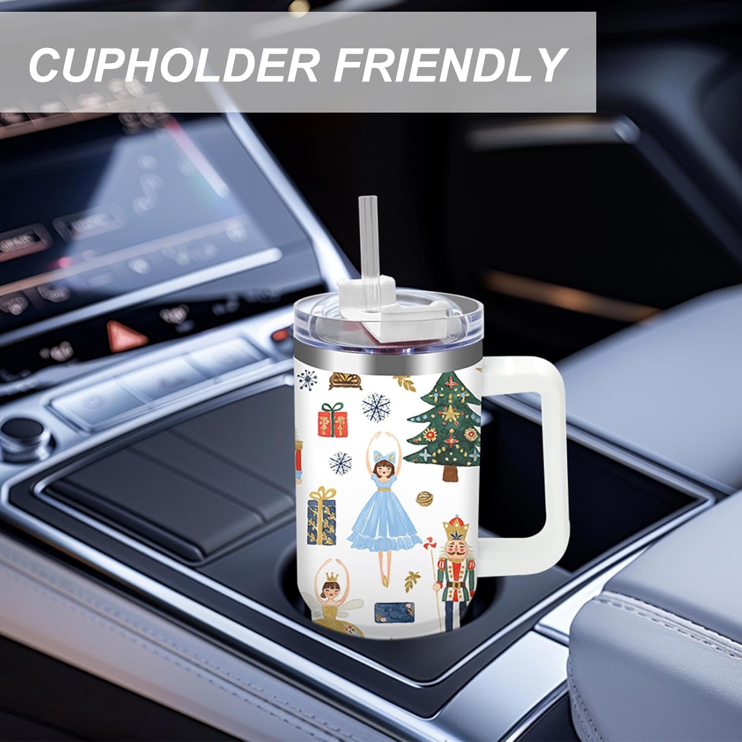 JarThenaAMCS Christmas Tumbler with Lid Straw 40 Oz Cartoon Nutcracker Stainless Steel Travel Tumbler Cup with Handle for Xmas Winter Iced Coffee Party Favor - Image 6