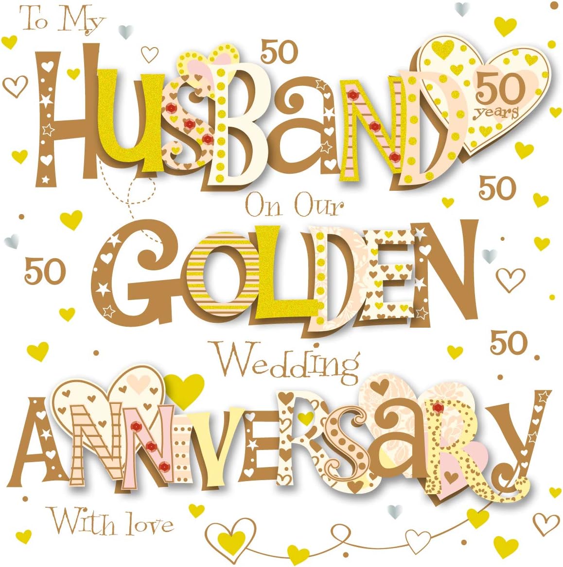 Husband Golden 50th Wedding Anniversary Greeting Card 8" Square Handmade Cards