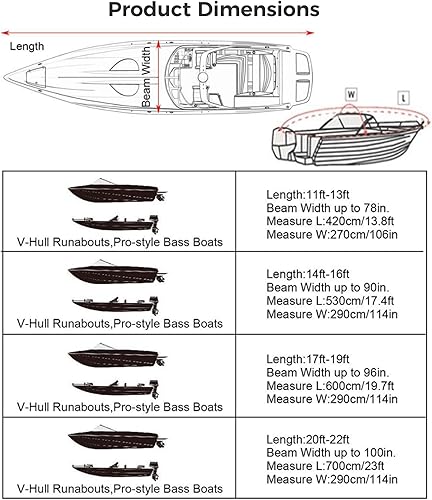 Miniatura 4 de Cubierta de barco, cubierta de barco para todo tipo de clima para fueraborda V-Hull Runabouts y barcos bajos ES, se adapta a hasta 17-19 pies de