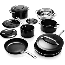 Gotham Steel Modern Ceramic Cookware Set Elegantly Designed Pots and Pans Non-Stick with Steamer Induction Base Premium Handles Stay Cool Non-Toxic PFOA Free Oven