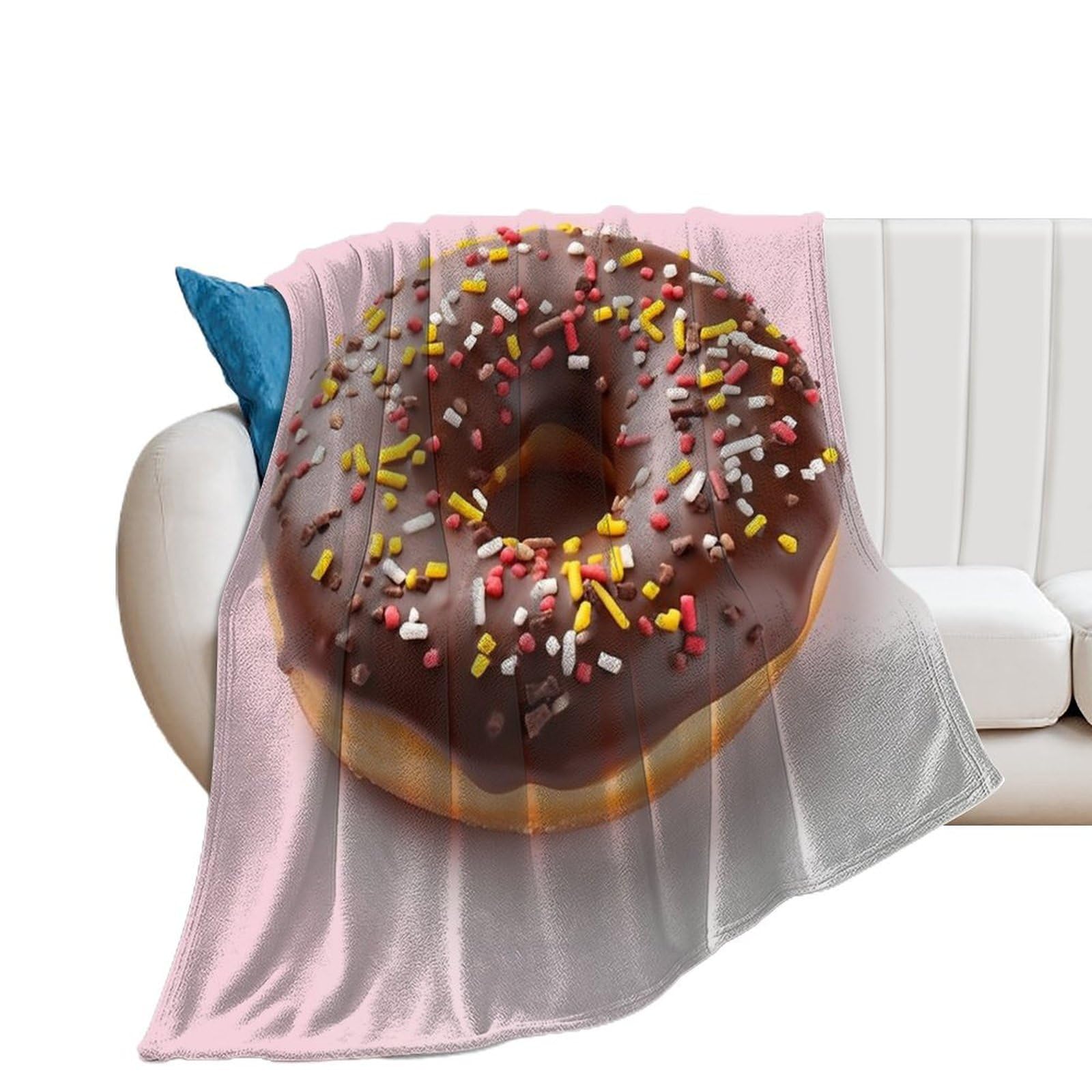 Couverture flanelle anti-boulochage 150x200 plaid lit doux toutes saisons motif donut