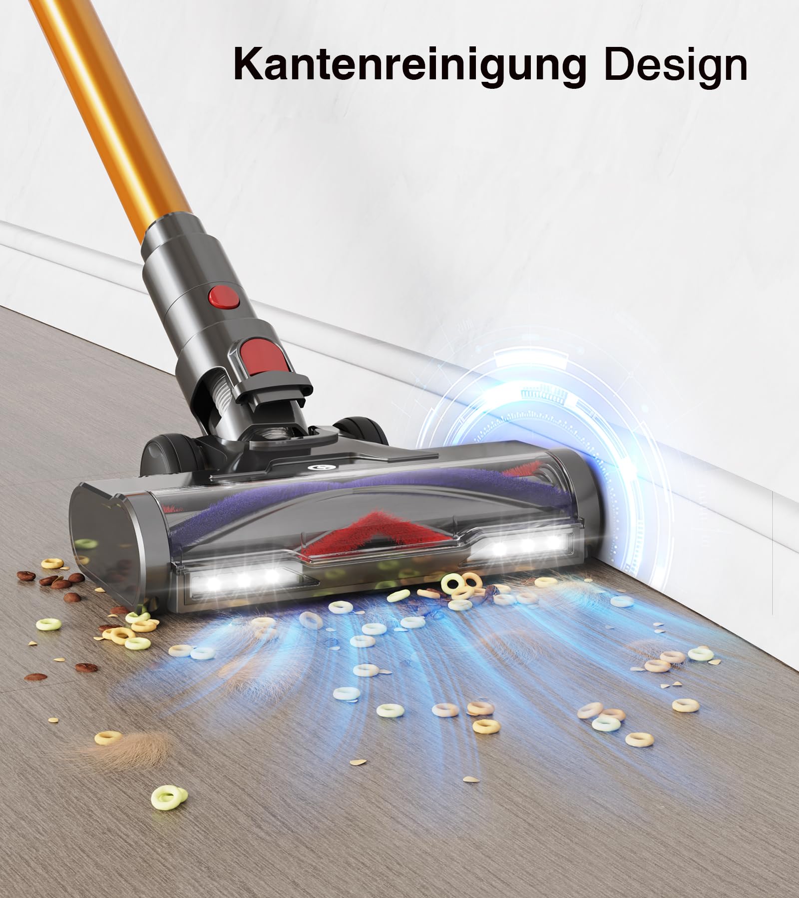 CHEBIO Akku Staubsauger 50000Pa/600W, 75 Min Staubsauger Kabellos Beutellos, 1.8L Akkustaubsauger Freistehend mit LED-Display&Anti-Tangle-Bürste, Stielstaubsauger für Tierhaare/Hartböden/Teppiche/Auto