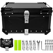 65L Motorcycle Top Case Universal Aluminum Alloy Motorbike Tail Box with Leather Lining Waterproof Detachable Motorcycle Trunk Top Box Security Lock for Helmet and Luggage Storage Travel