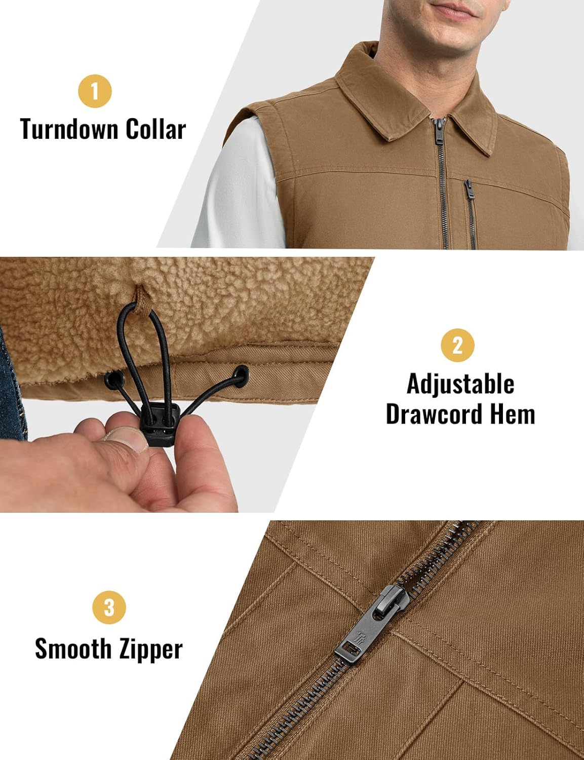 Rdruko Men's Winter Fleece Vest Outerwear Warm Sherpa Lined Cotton Full Zip Casual Work Vest - Image 5