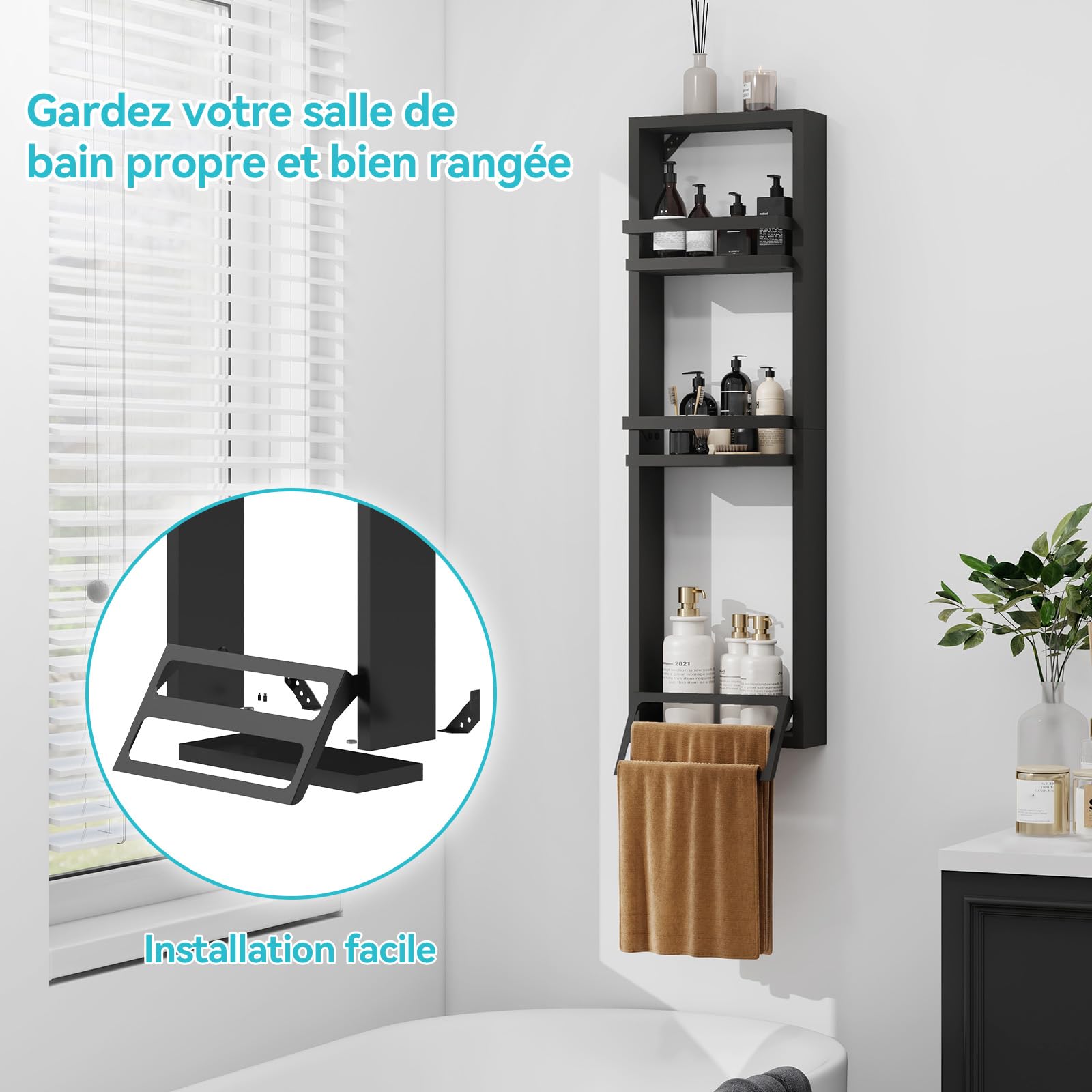 YU YUSING Ensemble de Meubles de Salle de Bain avec Lavabo Miroir et Porte-Serviette, 3 Étagères Murale, Armoire Meuble de Rangement, Vasque à Poser, Ensemble de Robinets (Ovale Bleu)