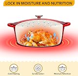Velaze Cocotte Fonte Ovale 7L,Émaillée Marmite Fonte 34cm,Dutch Oven Compatible Induction/Gaz/Four,Antiadhésive Cocotte avec Couvercle,Rouge - 3