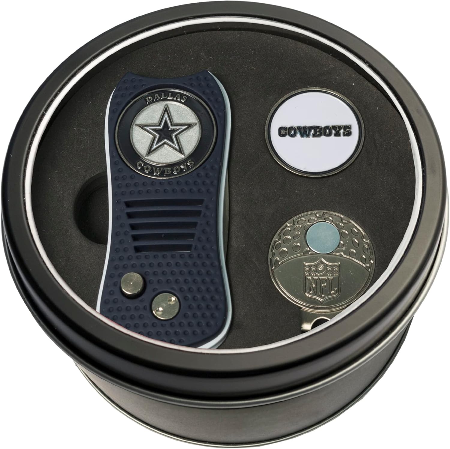 Team Golf NFL Gift Set Switchblade Divot Tool, Cap Clip, & 2 Double-Sided Enamel Ball Markers, Patented Design, Less Damage to Greens, Switchblade Mechanism