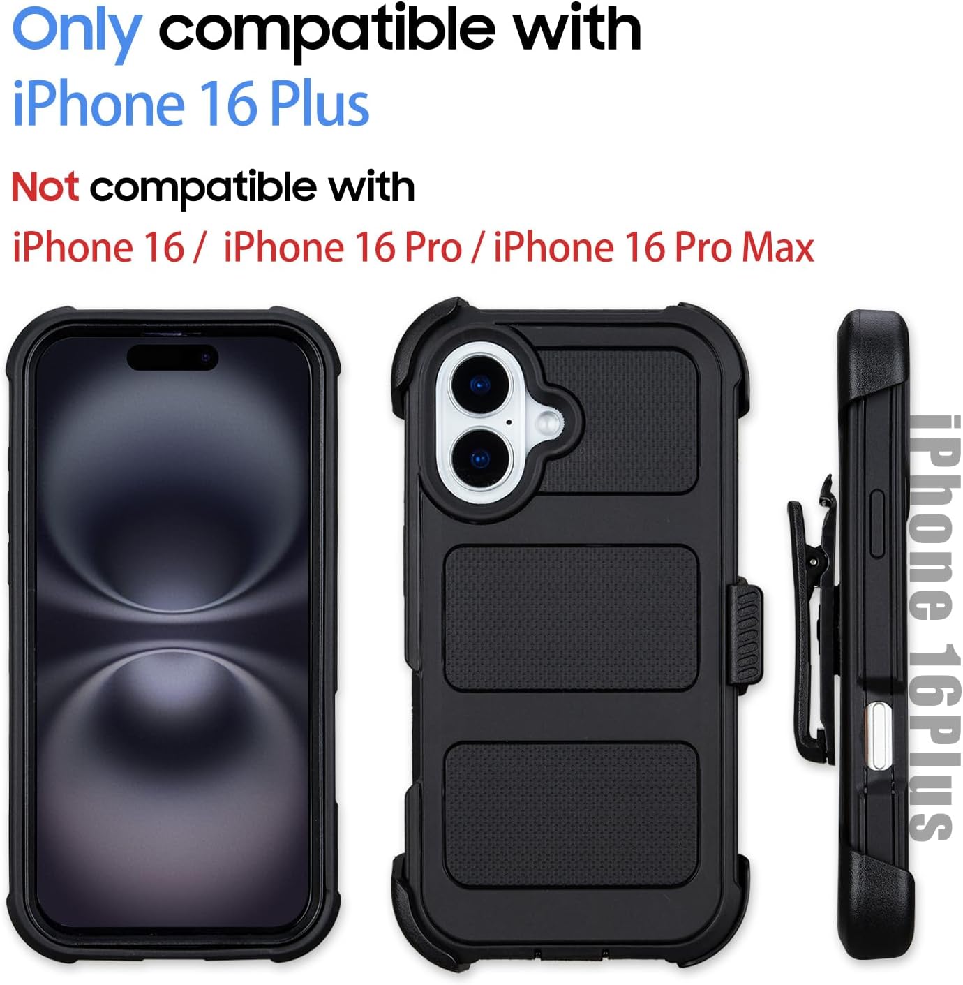 Case for iPhone 16 Plus Case with Belt Clip Holster,for Defender iPhone 16 Plus Cases with Stand,Heavy Duty Rugged Full-Body,3 Layers of Sturdy,Anti-Drop,Cases for iPhone16PlusCase Protective (Black)