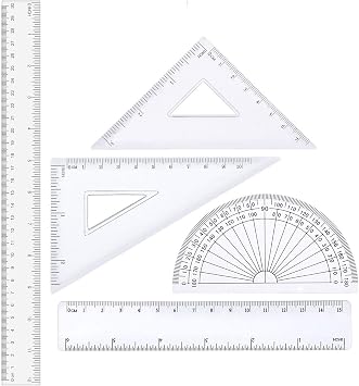 12 inches Plastic Ruler & 6 inch Straight Ruler & Plastic Measuring Tool Strong Hard Protractor Triangle Set Clear,Pack of 5