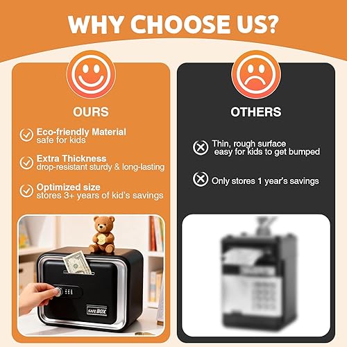 Miniatura 5 de Lefree Alcancía para niños con bloqueo de contraseña, mini caja de seguridad para adultos de 8 a 12 años, juguete de banco de monedas para niños,