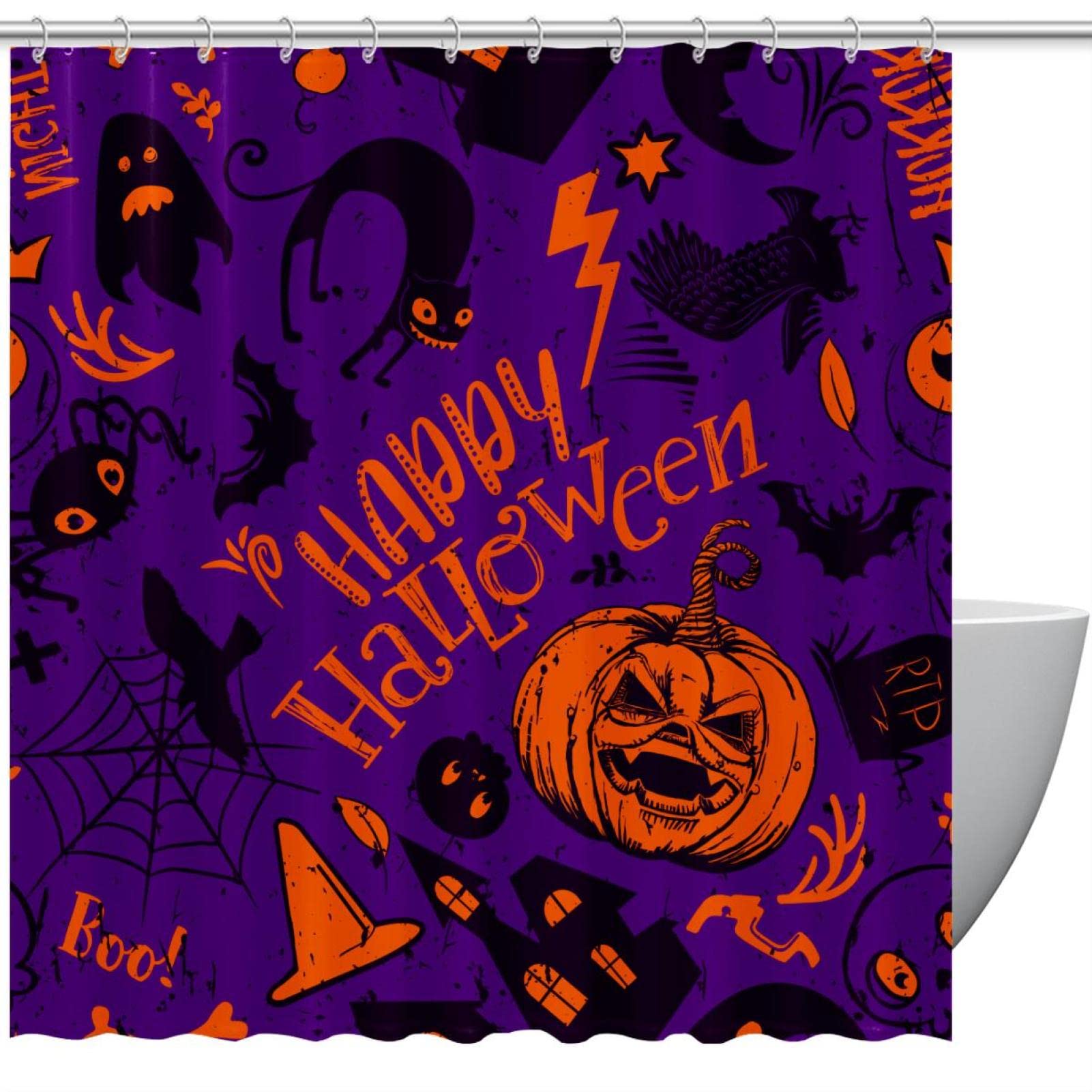 Rideau de douche Halloween anti-éclaboussures 167,6 x 182,9 cm lavable