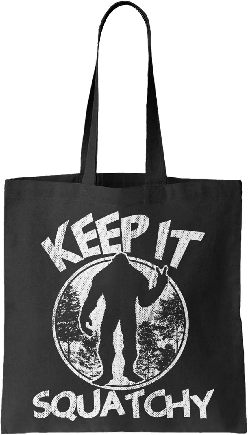 Keep It Squatchy - Bigfoot Sasquatch Mythical Reusable Grocery Tote Bag (Black)