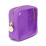 Embla London Makeup Bag Cosmetic Case, Clear Zipper Make Up Pouch and Toiletry Travel Tote, Cute Skincare Pouches for Women Girls, Preppy Purse Cosmetic Organizer, Mini Makeup Bags, Grape
