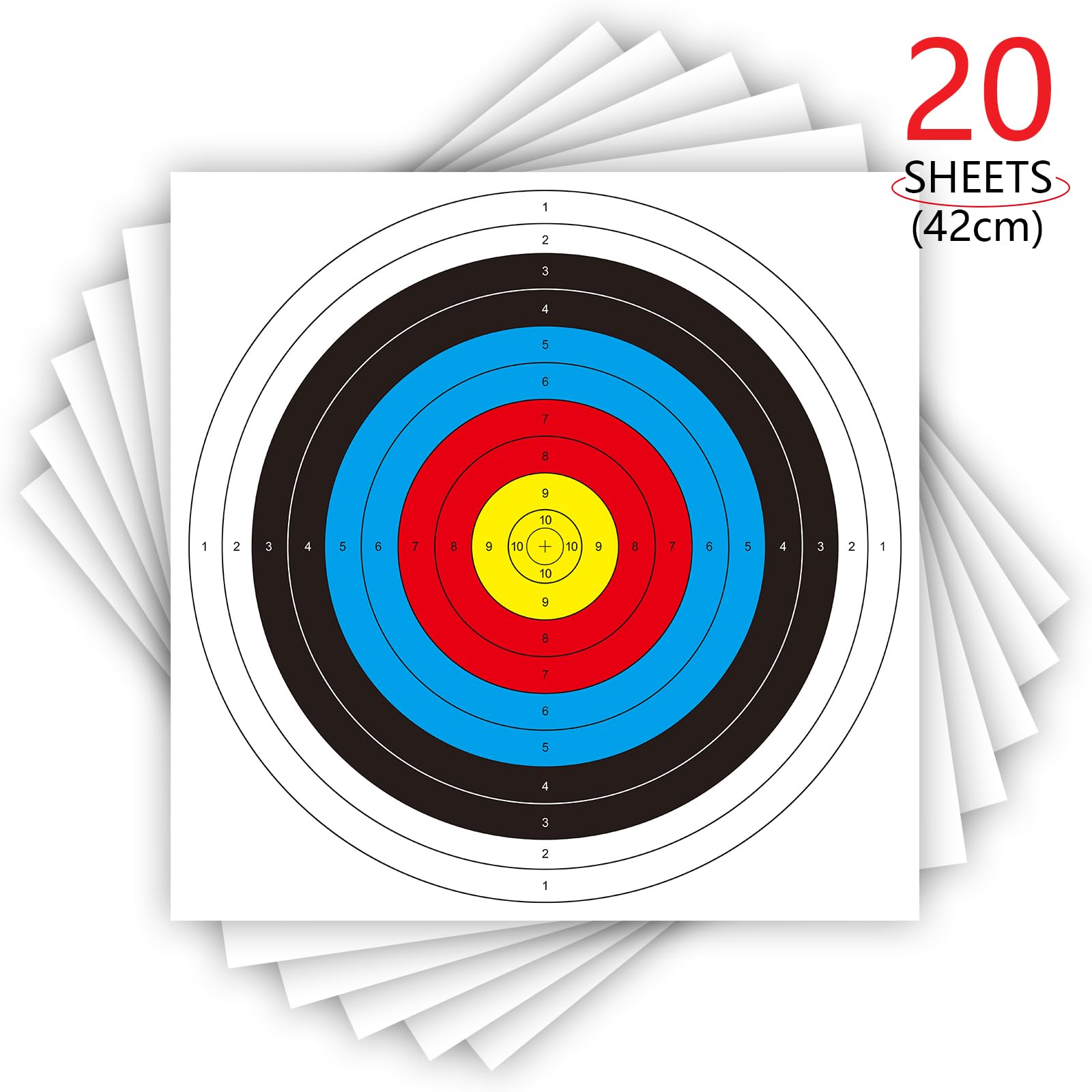 Bullseye 20 pezzi bersaglio tiro con l'arco bersaglio, tiro con l'arco standard, carta 10 anelli tiro con l'arco per la pratica di allenamento