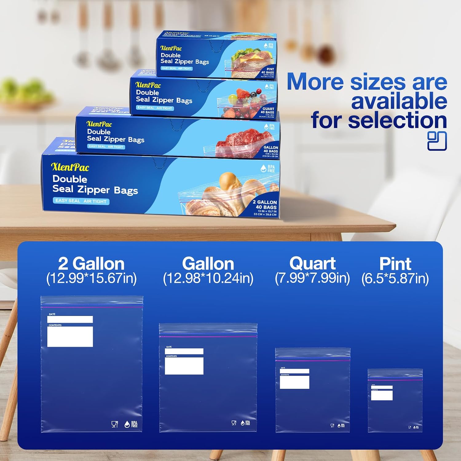 Double Seal Zipper Bags Pint 160 Count, Zero BPA Reusable Storage Bags with Strong Leakproof Seal for Freezer & Microwave for Food, Travel, Home, Office & Outdoor Use