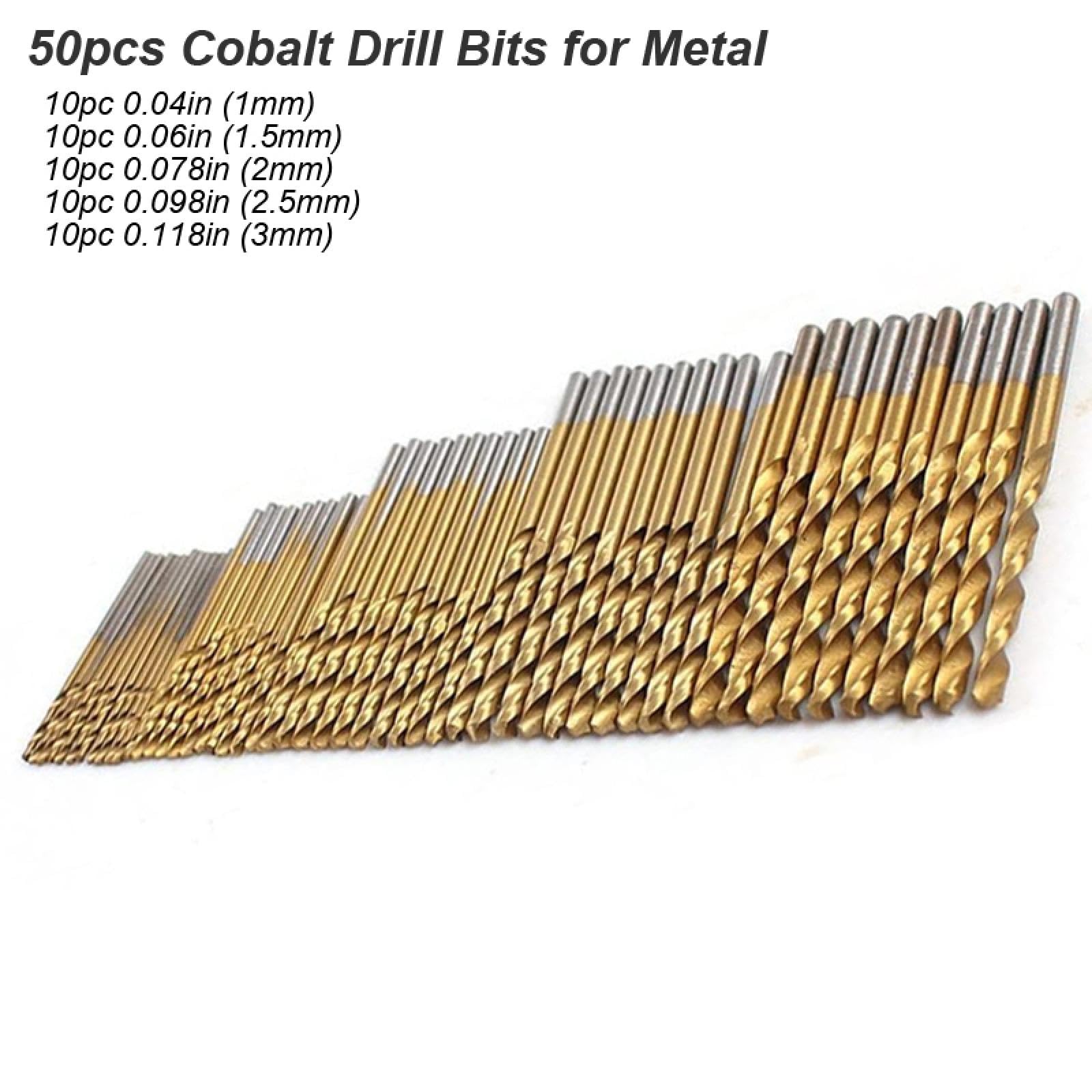 Juego de brocas helicoidales de cobalto para metal, acero inoxidable duro, hierro fundido, madera, aluminio y cobre, con vástago redondo (broca de cobalto 50)