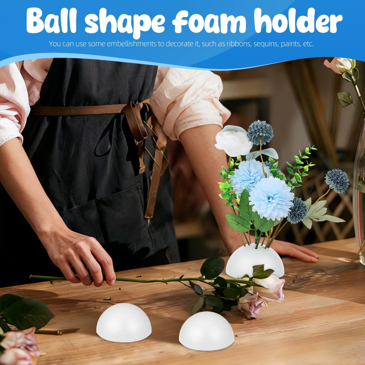 BESTOYARD 20Pcs Floral Foam Half Sphere, 4 Inch Styro Foam Balls for Artificial Flowers, White Round Arrangement Supplies, Bouquet Holder for Wedding, Plant Bouquet