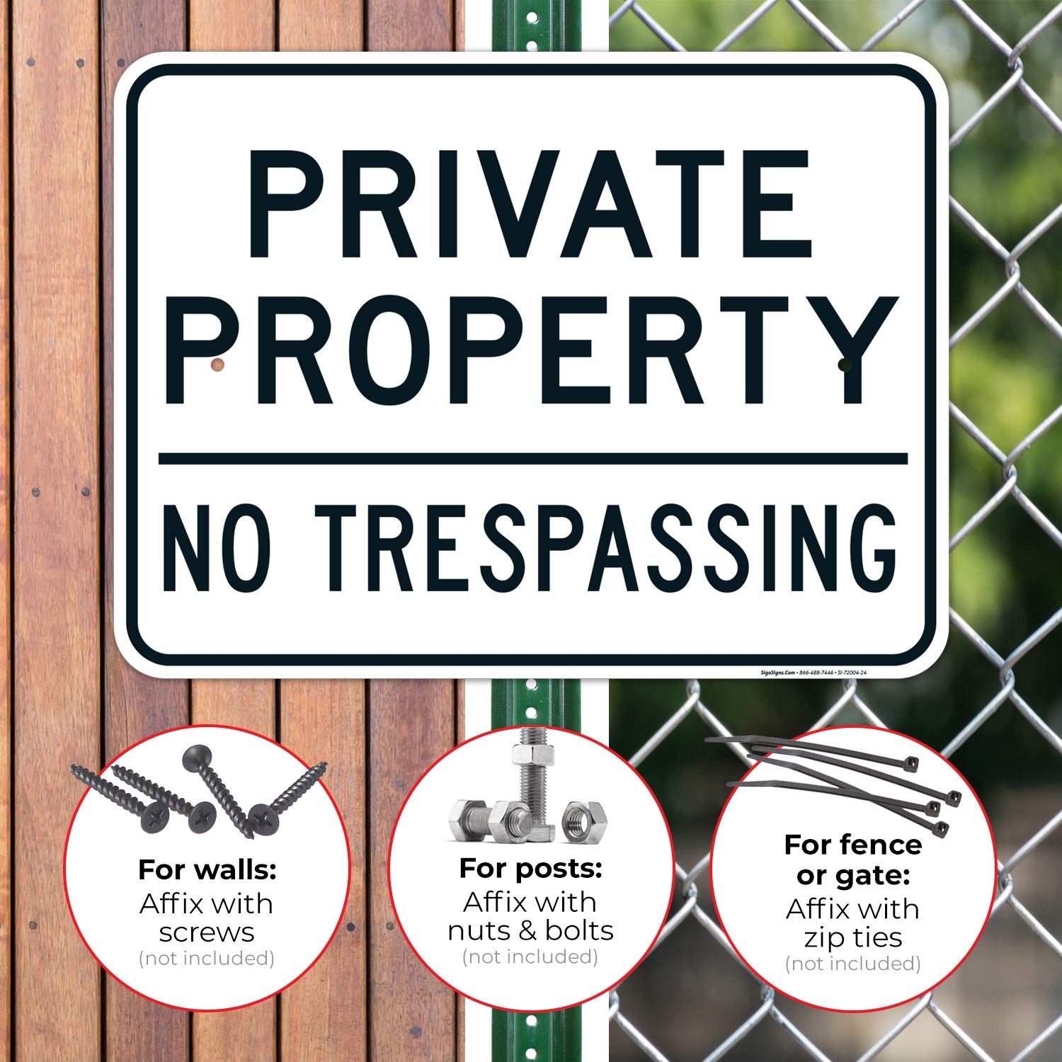 Private Property No Trespassing Sign, (SI-72004) 18x24 Inches, Rust Free .063 Aluminum, Fade Resistant, Made in USA