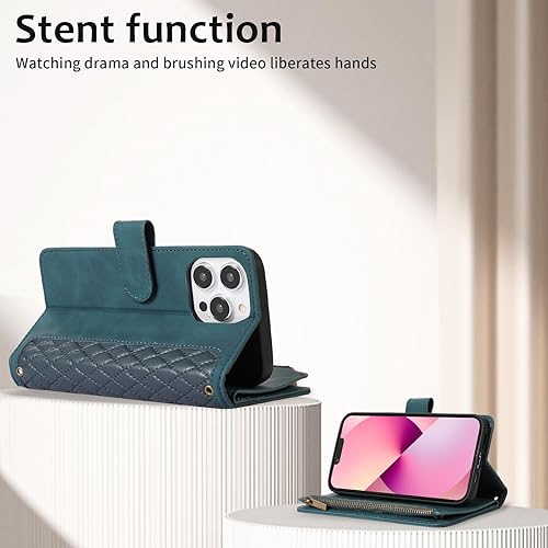 Miniatura 10 de Asuwish Funda de teléfono para iPhone 13 Pro de 6.1 pulgadas con protector de pantalla de vidrio templado y correa para la muñeca, cremallera