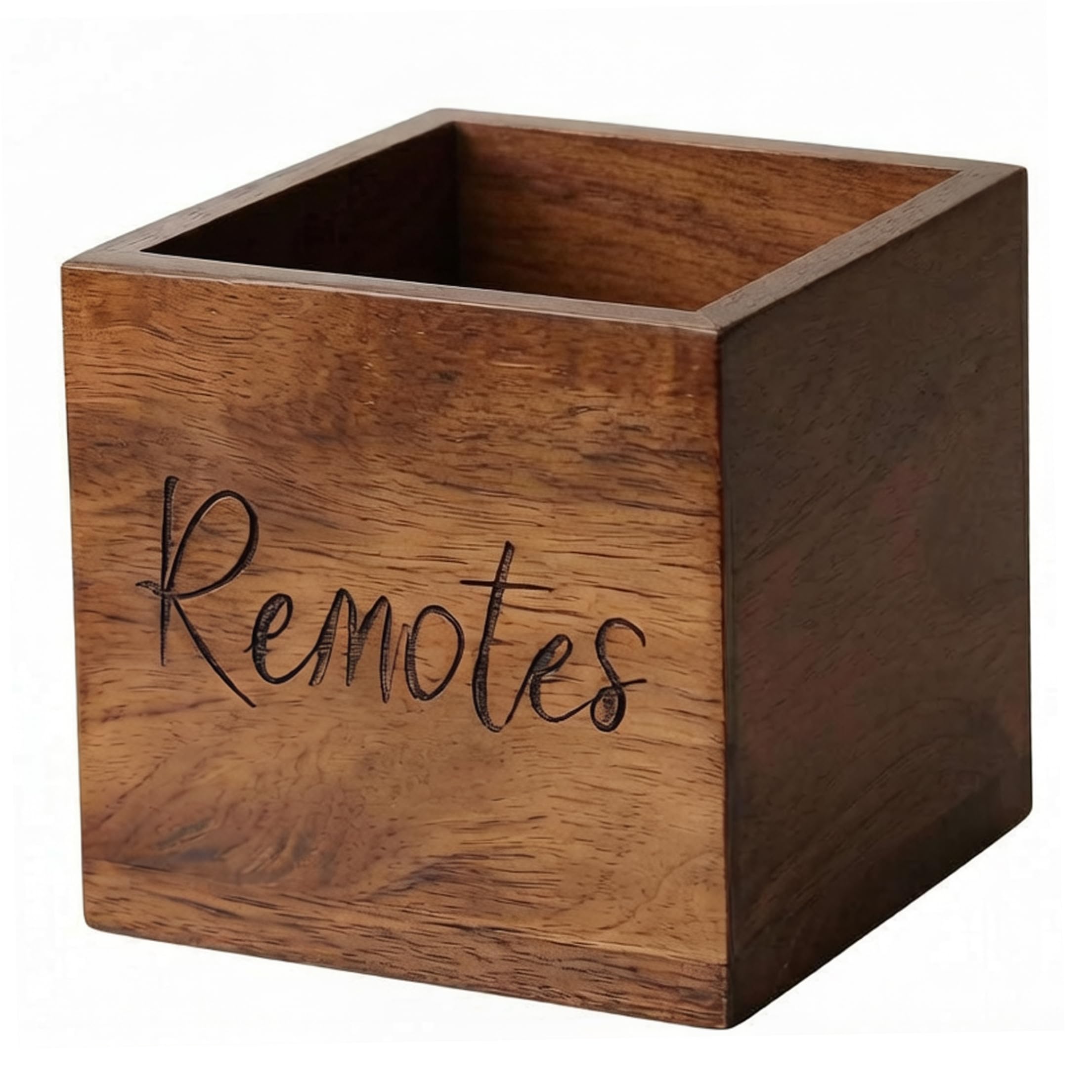 Ngbbby Remote Control Organizer, Rustic Wooden Remote Caddy For Table, 3.5 * 3.5 * 3.5inch Square Desk Organizer for Living Room, Holder