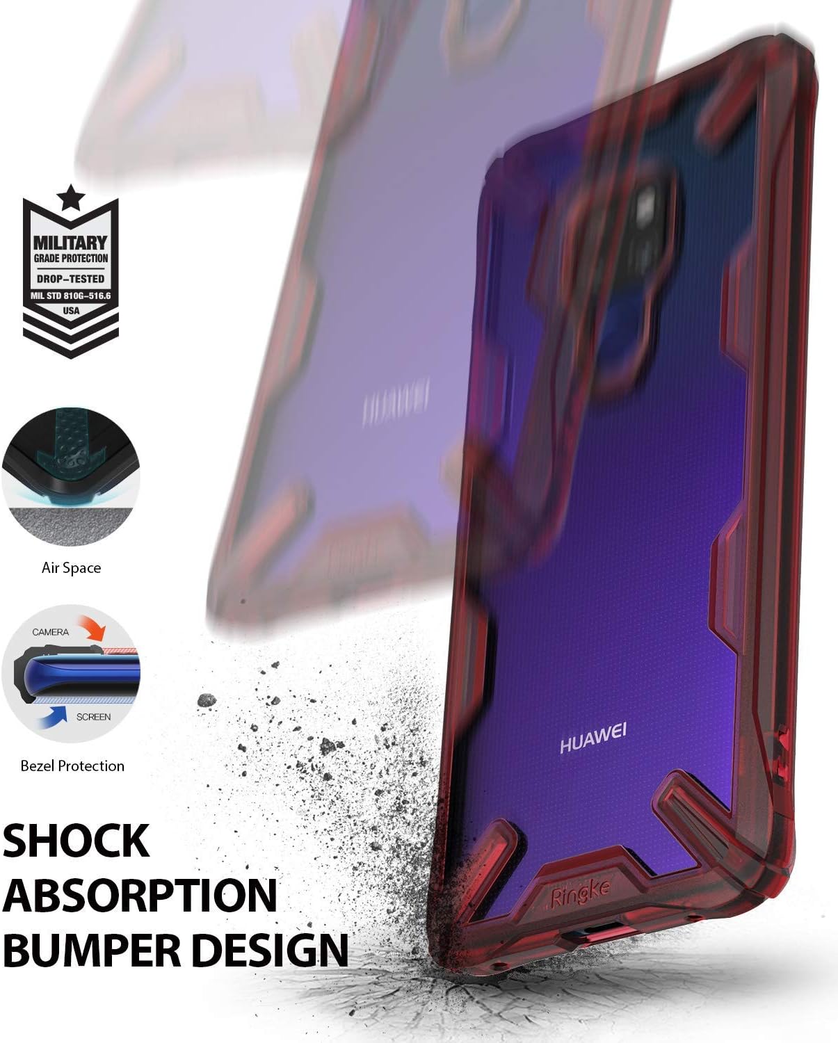 Ringke Fusion-X Designed for Huawei Mate 20 Case Cover Clear Dot PC Back with Rugged TPU Bumper Anti Rainbow Effect (Straps Access Design) for Huawei Mate 20 - Ruby Red