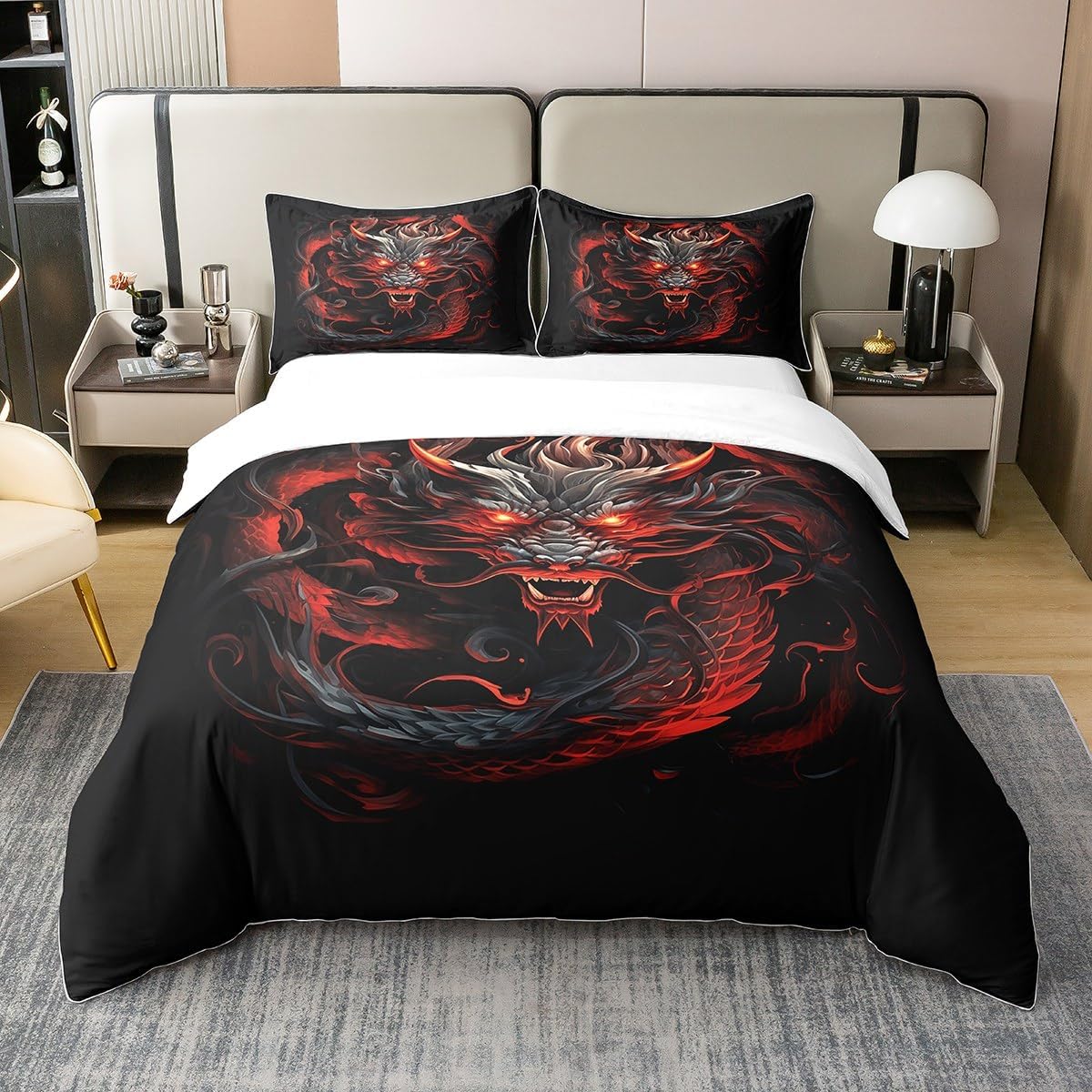 Manfei Retro Farmhouse Dragon 100 Cotton Duvet Cover,Mystry Safari Animals Abstract