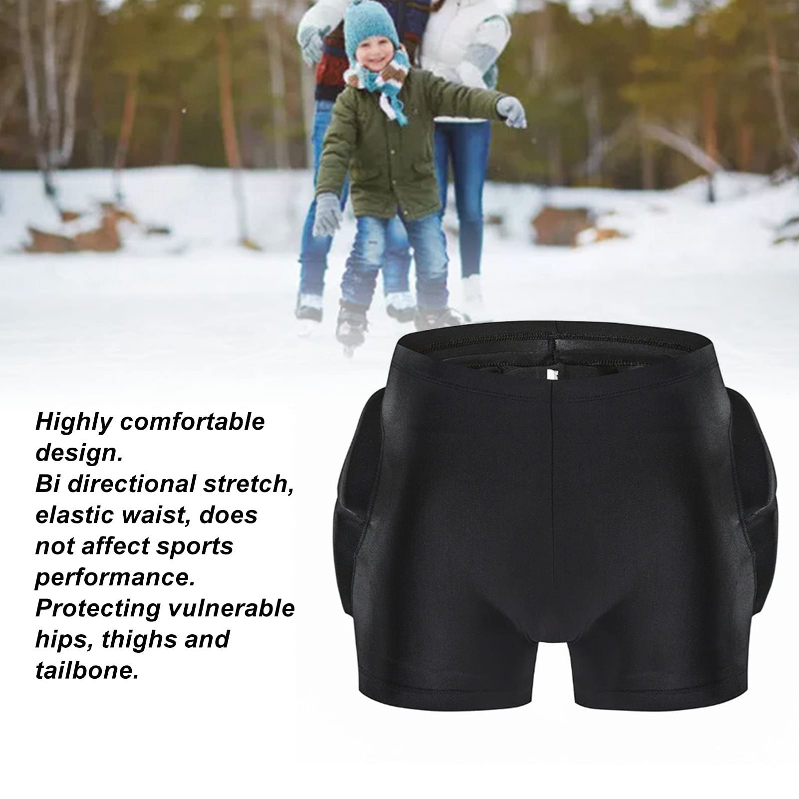 Protectores de Cadera para Niños, Pantalones Cortos de Protección de Cadera y Trasero para Niños, Transpirables, Poliuretano, Almohadillas de Patín para Niños, para sobre Ruedas, Esquí, (M -Negro)