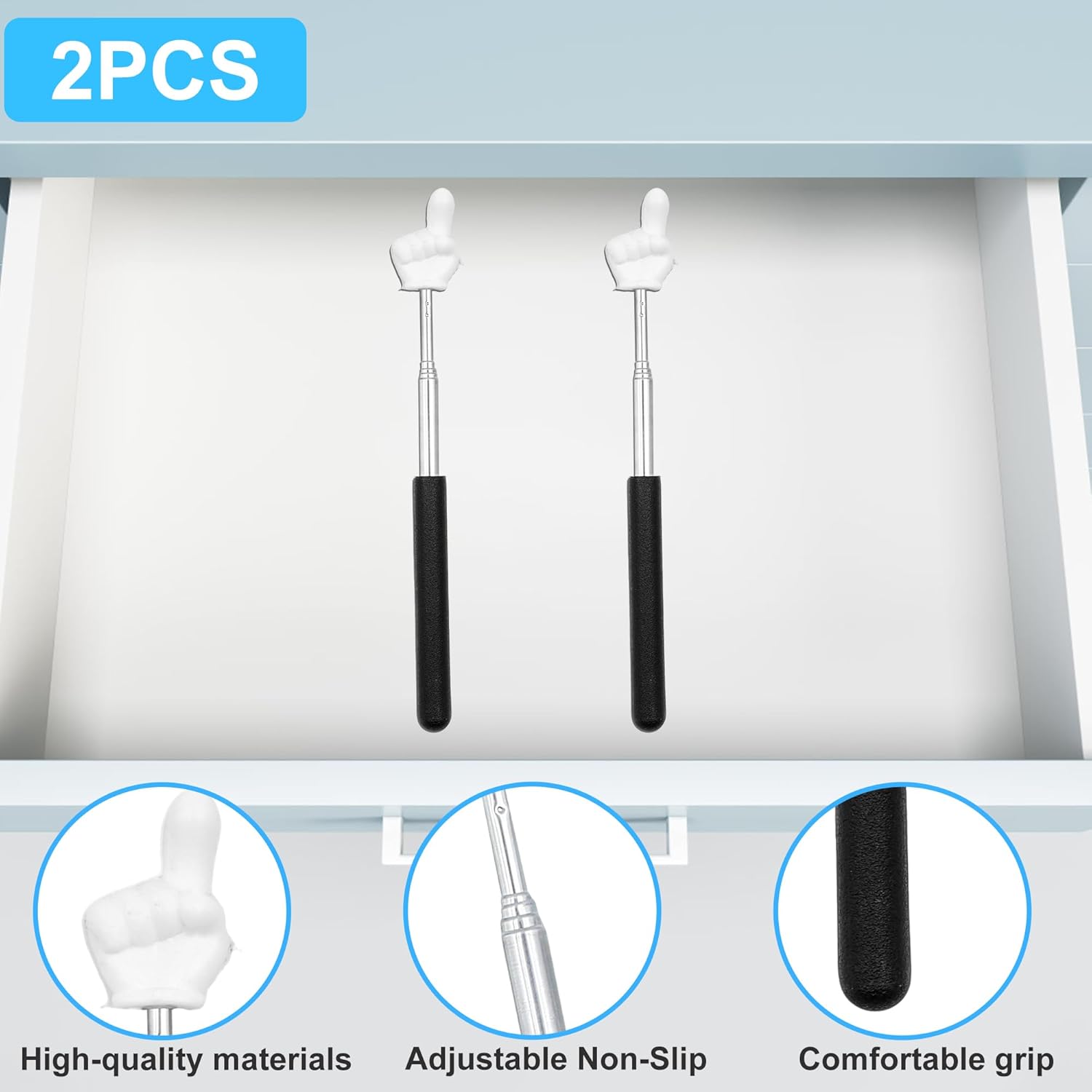 2Pcs Telescopic Teachers Pointer, Mini Pointer Finger Stick for Classroom, Retractable Hand Pointer for School Presentations (Black)