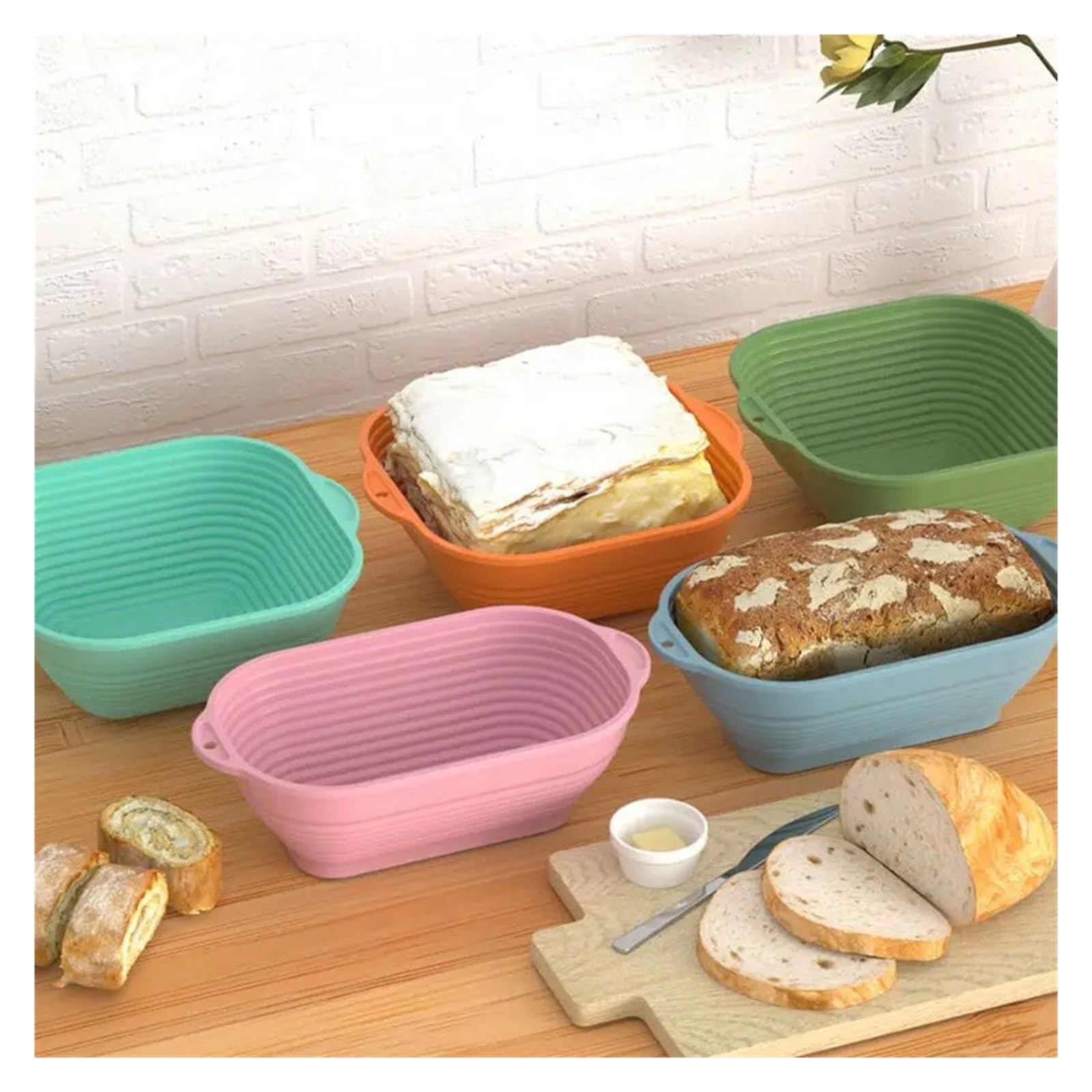 Cestino per la Prova del Pane, Cestino for la lievitazione del Pane Quadrato e Rettangolare Multicolore(Blue,Square)