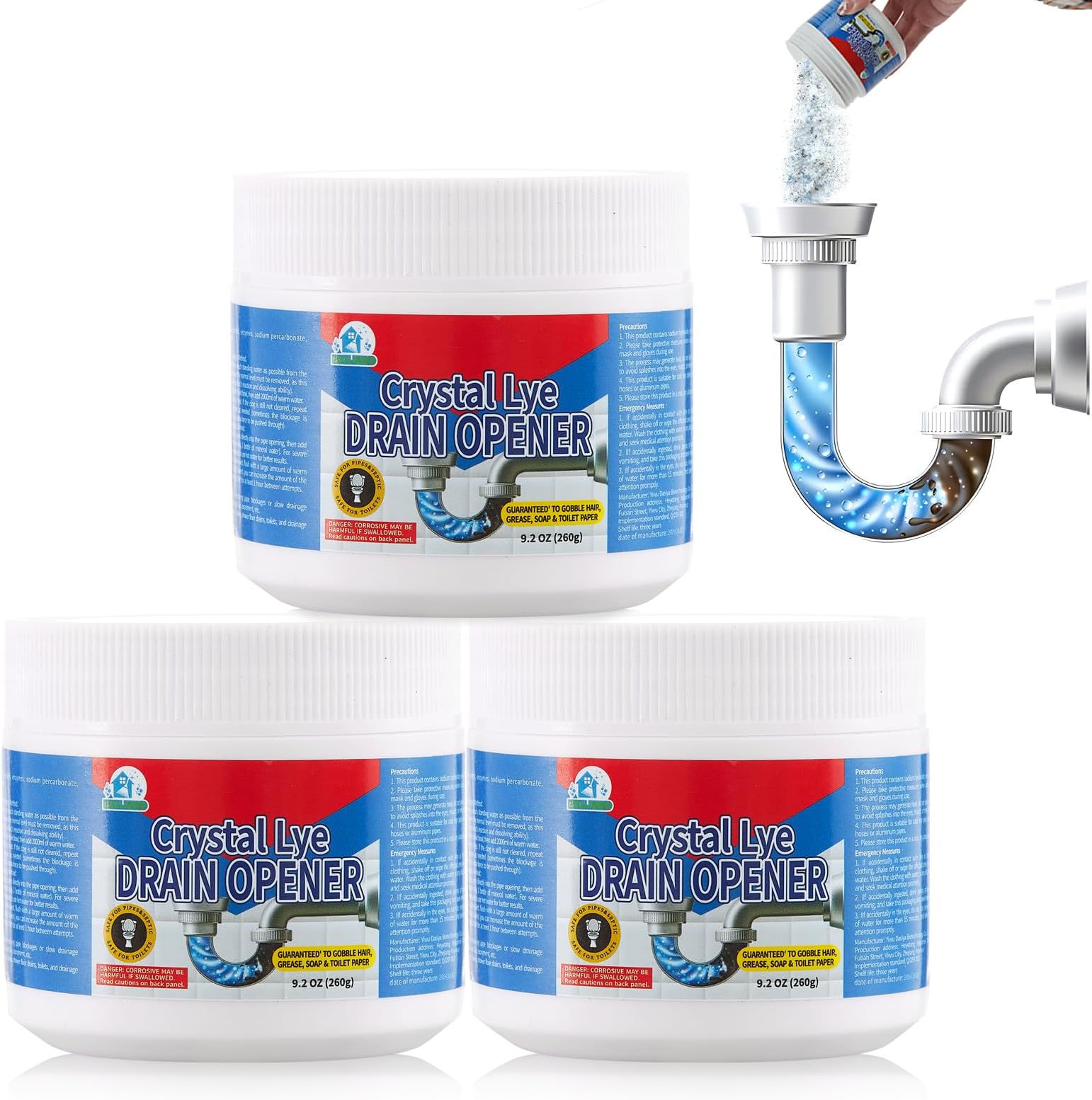 BELL BIRD Drain Opener,Powerful Unclogging,Crystal lye, Sodium hydroxide, Unclog drains, Bathroom sinks, Kitchen sinks, Shower pipes (3 PSC, Gram, 780)