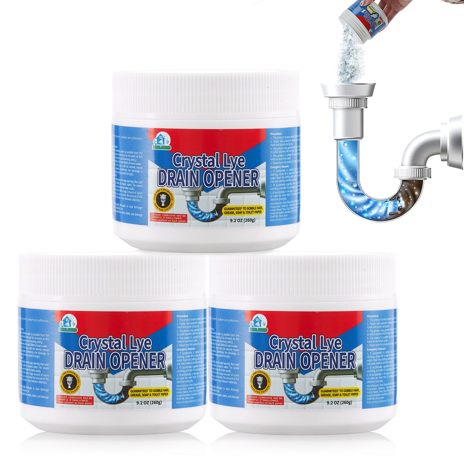 BELL BIRD Drain Opener,Powerful Unclogging,Crystal lye, Sodium hydroxide, Unclog drains, Bathroom sinks, Kitchen sinks, Shower pipes (3 PSC, Gram, 780)