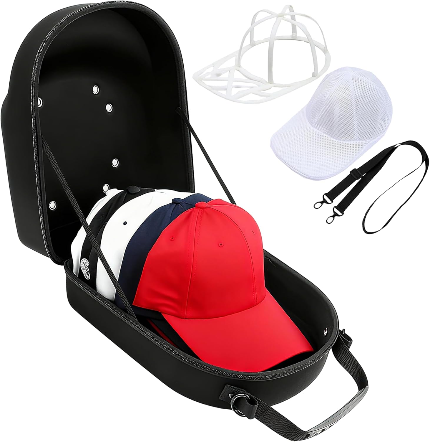 Hat Carrier & Washer Combo – Hard Travel Hat Case for 6 Baseball Caps, Adjustable Shoulder Strap & Handle, Durable Hat Organizer for Men，Women – Perfect Hat Carrier for Travel, Home，Outdoor
