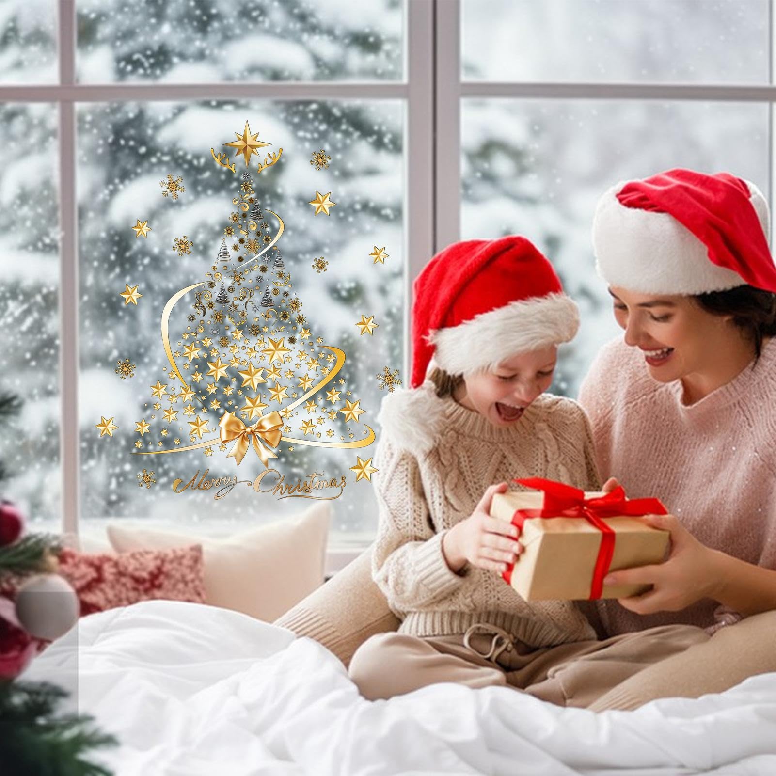 4 Weihnachtsbaum Fensteraufkleber - Statische Fensterdekoration Für Weihnachtsstimmung