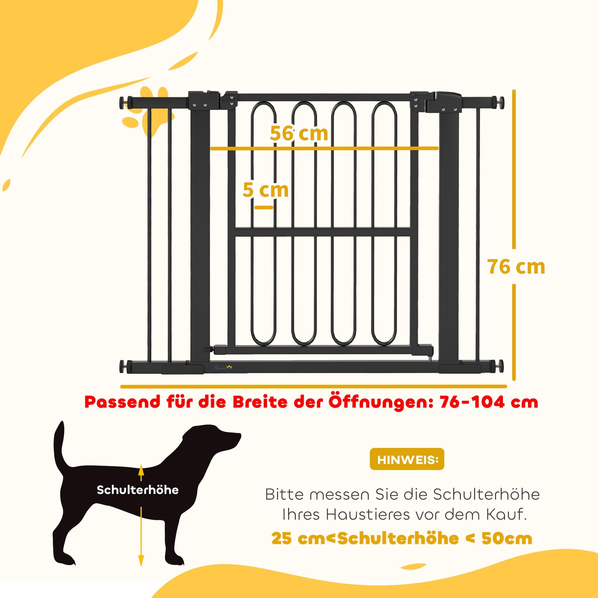 PawHut barrière d'escalier barrière de sécurité de Porte sans perçage 76-104 cm de sécurité en Acier pour Chiens, Animaux domestiques escaliers, Porte, Noir