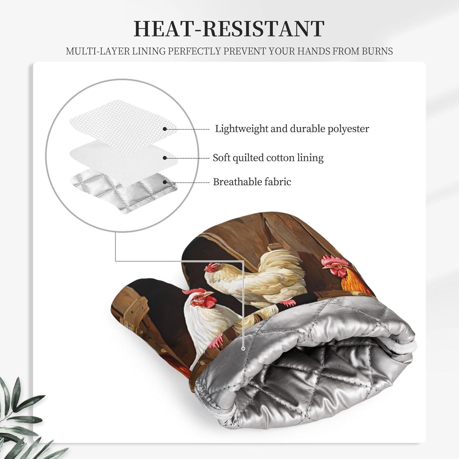 Chicken and Rooster Print Oven Mitts and Pot Holders Set of 4 Heat Resistant Kitchen Gloves with Silicone Palm Hot Pads for Baking Cooking Grilling BBQ