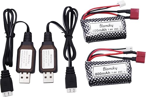 Miniatura 6 de Blomiky Paquete de 2 baterías de iones de litio 15C de 7.4 V 800 mAh 2S con enchufe en T y cable compatibles con BEZGAR 5 HM162 HM161 y 9145 1:20